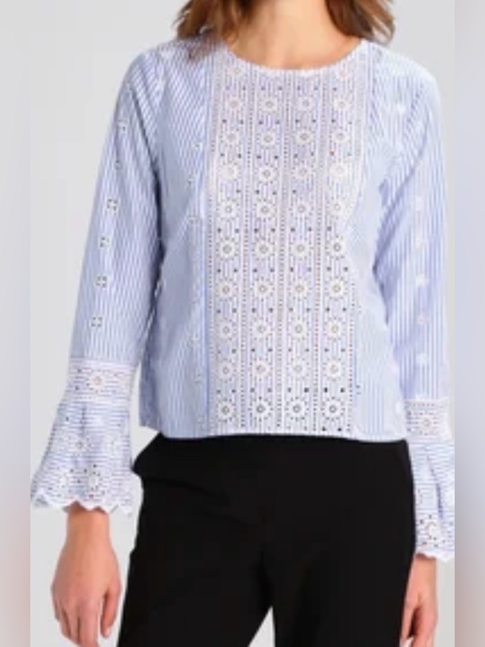 GAP Striped Eyelet Emboidery Lace Women's Top - Light Blue and White